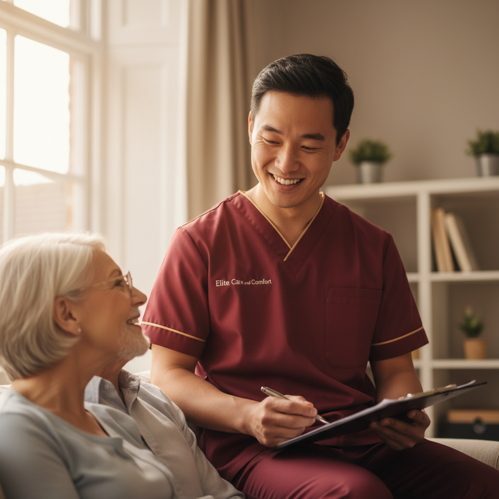 Elite Care and Comfort carer carrying out a free, no obligation home care assessment