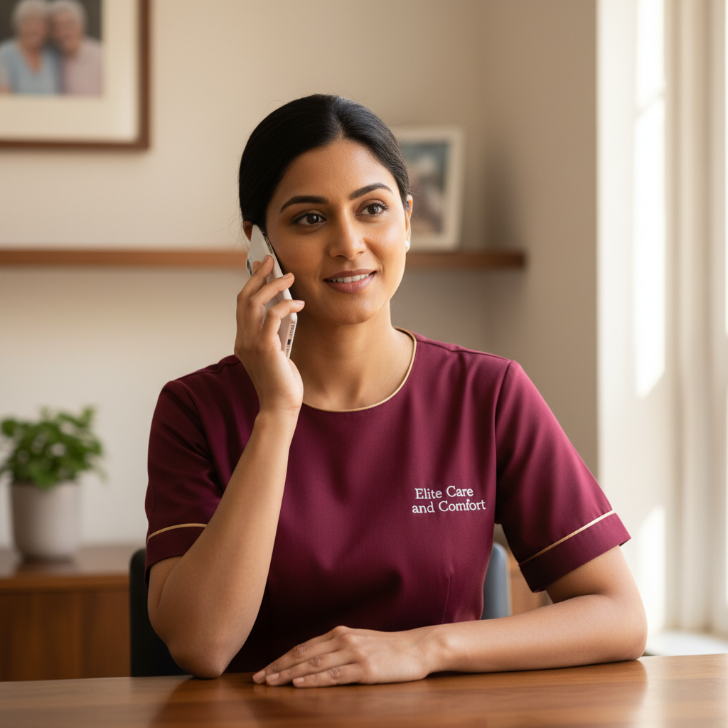 Elite Care and Comfort team member answering a phone enquiry about home care