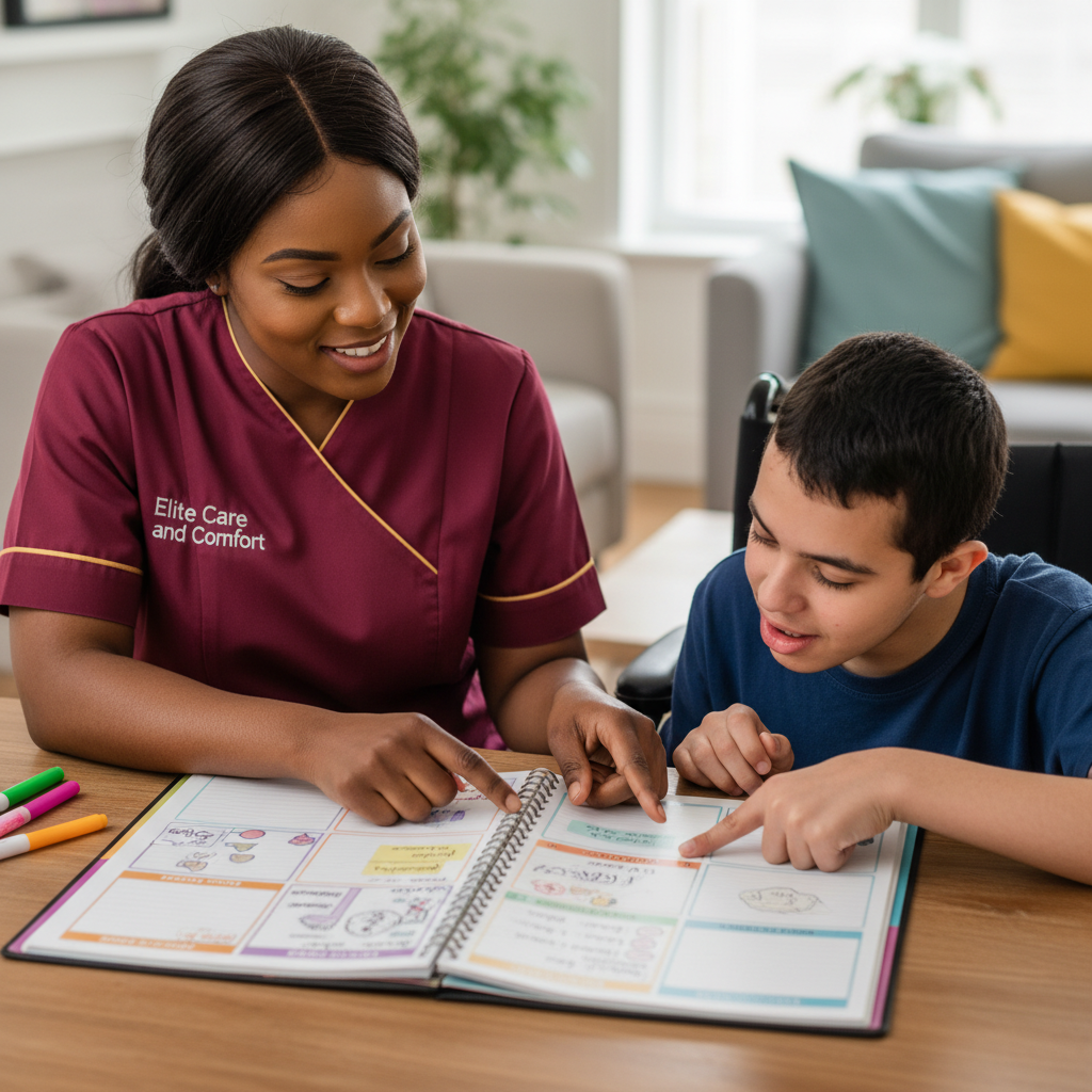 Elite Care and Comfort carer setting person centred goals with a young adult with learning disabilities