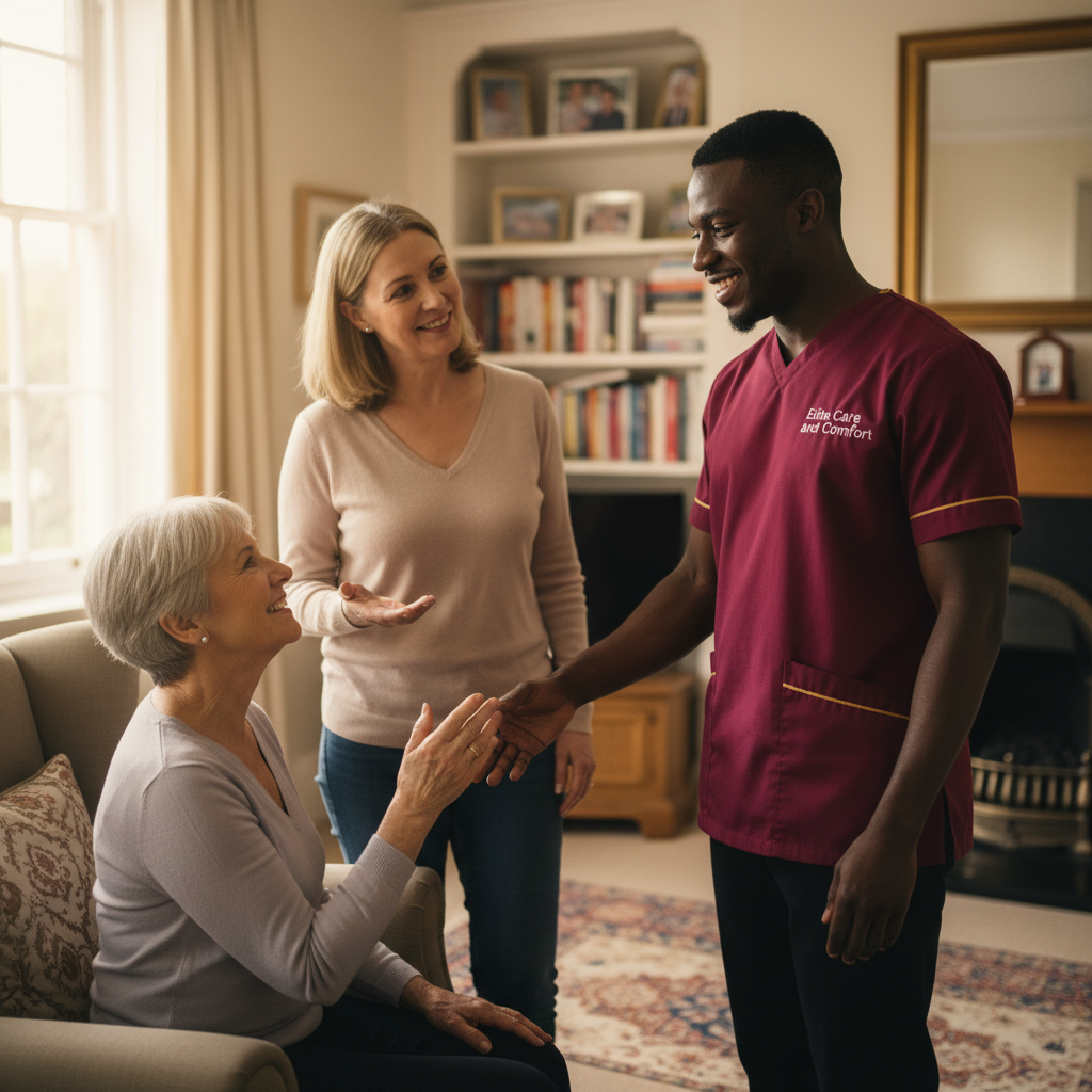 Elite Care and Comfort introducing a carefully matched live-in carer to a family at home