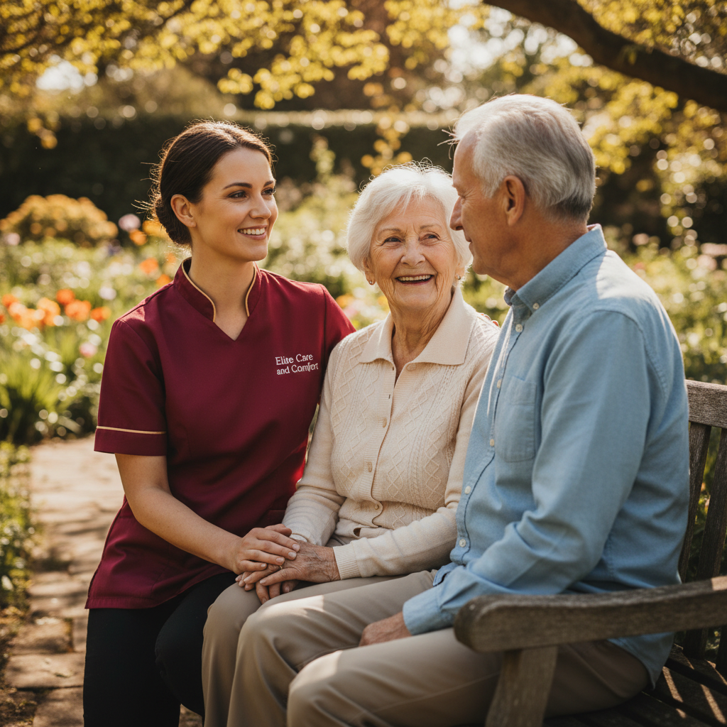 Elite Care and Comfort live-in carer supporting an older couple to stay together at home
