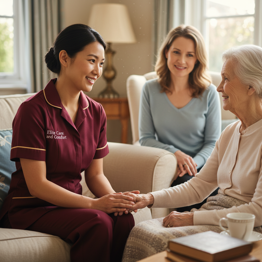 Elite Care and Comfort carer supporting an older person and their family with palliative care at home