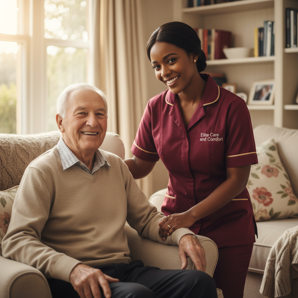 Elite Care and Comfort carer helping an older man at home, home care services in Doncaster